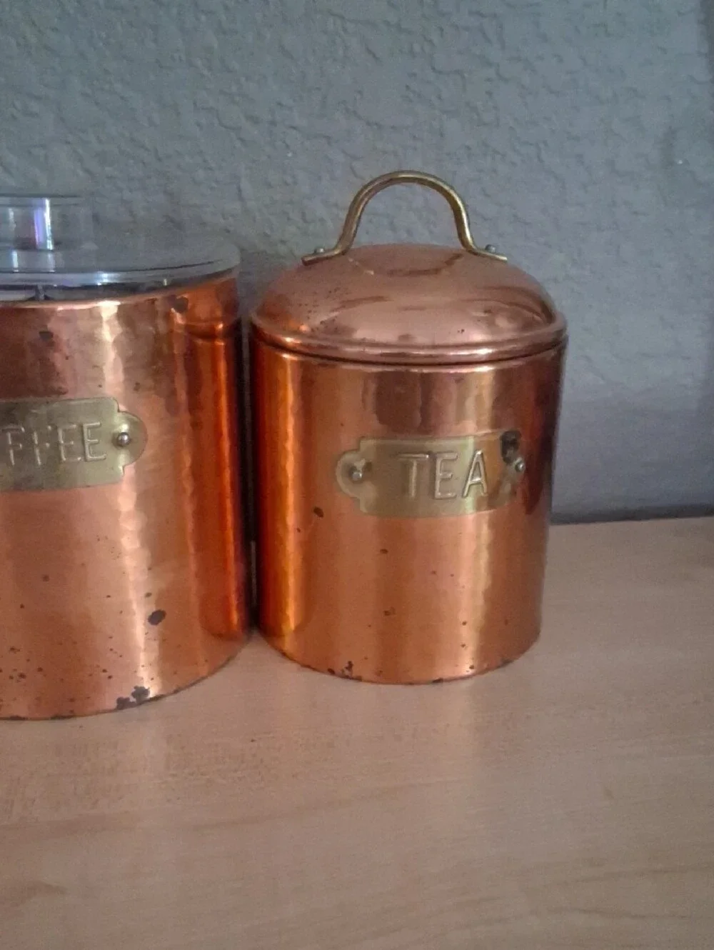 Vintage Copper Kitchen Canister Set - Coffee, Sugar, Flour, Tea For Decor Use.
